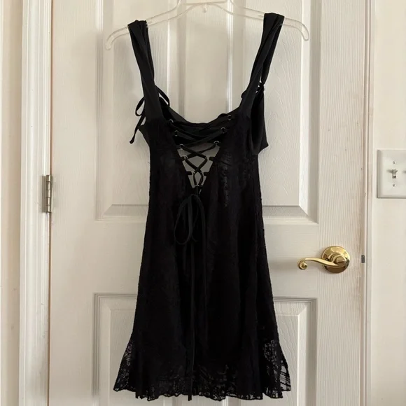 NEW Women Sexy Mini Dress Lace Hollow Out Dress Black Cutout Mini Dress - Picture 10 of 10